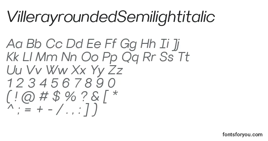 VillerayroundedSemilightitalic-fontti – aakkoset, numerot, erikoismerkit