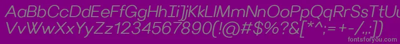 VillerayroundedSemilightitalic-Schriftart – Graue Schriften auf violettem Hintergrund