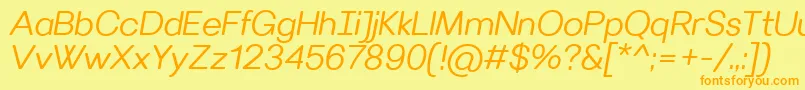 フォントVillerayroundedSemilightitalic – オレンジの文字が黄色の背景にあります。