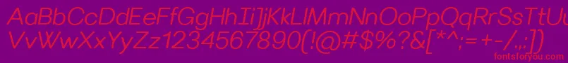 Czcionka VillerayroundedSemilightitalic – czerwone czcionki na fioletowym tle