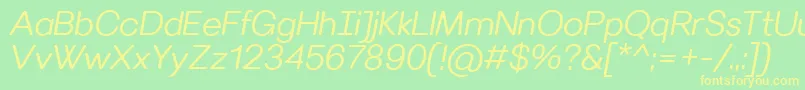 フォントVillerayroundedSemilightitalic – 黄色の文字が緑の背景にあります