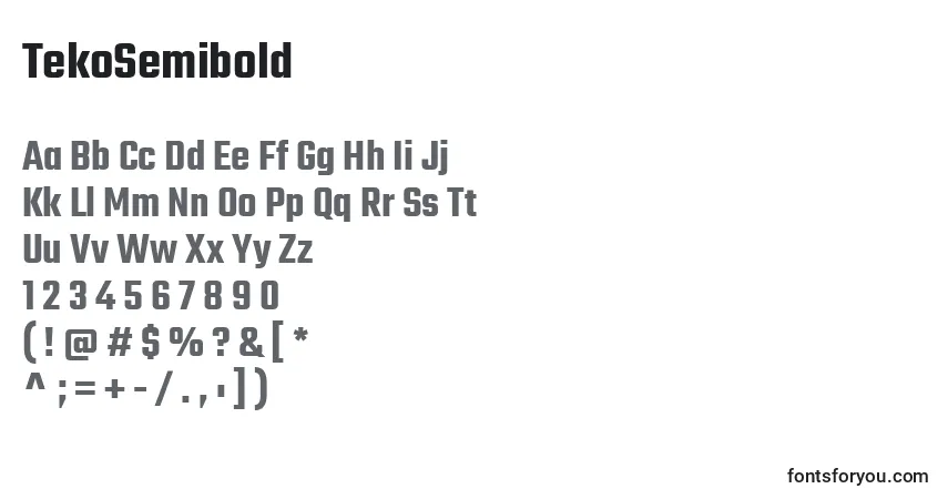 A fonte TekoSemibold – alfabeto, números, caracteres especiais