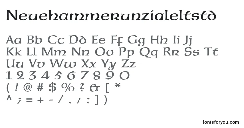 A fonte Neuehammerunzialeltstd – alfabeto, números, caracteres especiais