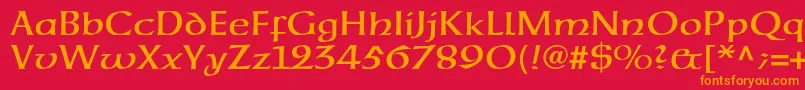 Neuehammerunzialeltstd-Schriftart – Orangefarbene Schriften auf rotem Hintergrund