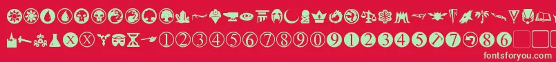 フォントPlanewalkerDings – 赤い背景に緑の文字