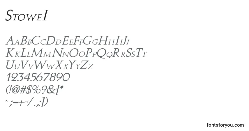 A fonte StoweI – alfabeto, números, caracteres especiais