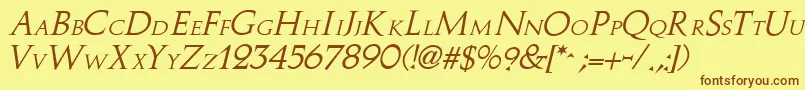 StoweI-Schriftart – Braune Schriften auf gelbem Hintergrund