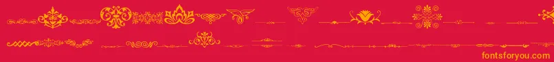 Weitere Informationen zur VintageDecorativeSigns3-Schriftart VintageDecorativeSigns3-Schriftart – Orangefarbene Schriften auf rotem Hintergrund