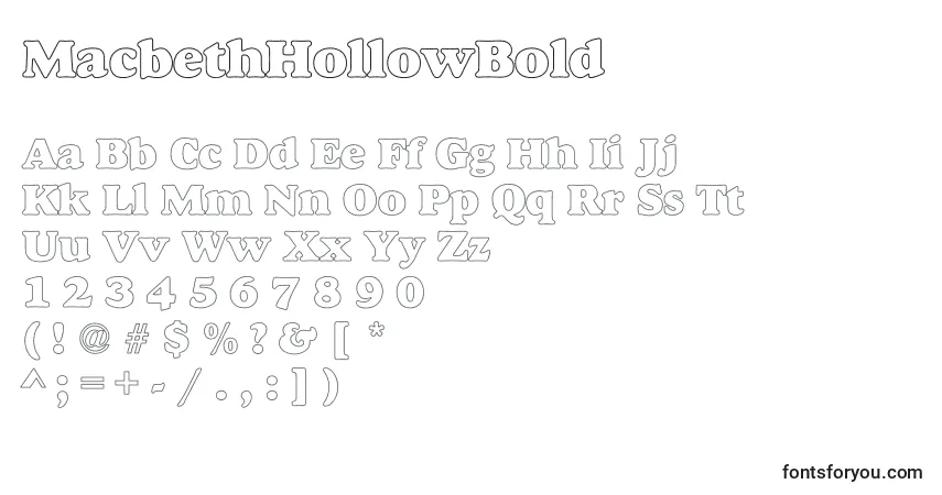 Czcionka MacbethHollowBold – alfabet, cyfry, specjalne znaki