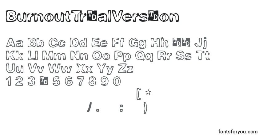 Schriftart BurnoutTrialVersion – Alphabet, Zahlen, spezielle Symbole