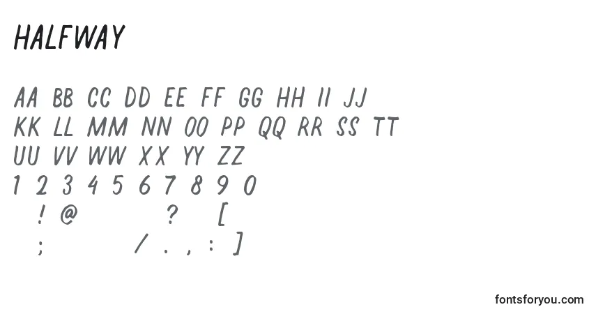 A fonte Halfway (104397) – alfabeto, números, caracteres especiais