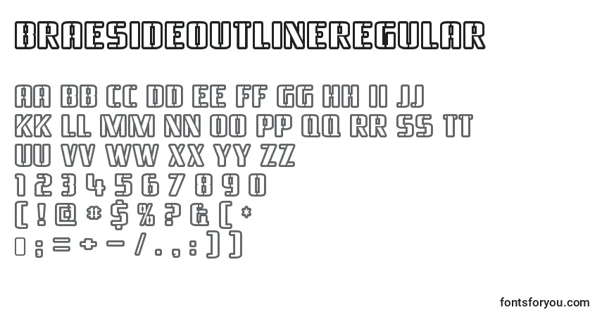 A fonte BraesideoutlineRegular – alfabeto, números, caracteres especiais