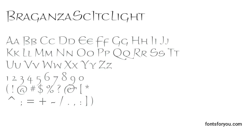 Шрифт BraganzaScItcLight – алфавит, цифры, специальные символы