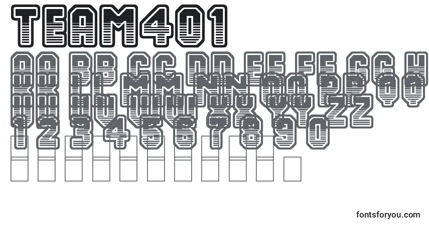 Schriftart Team401 – Alphabet, Zahlen, spezielle Symbole