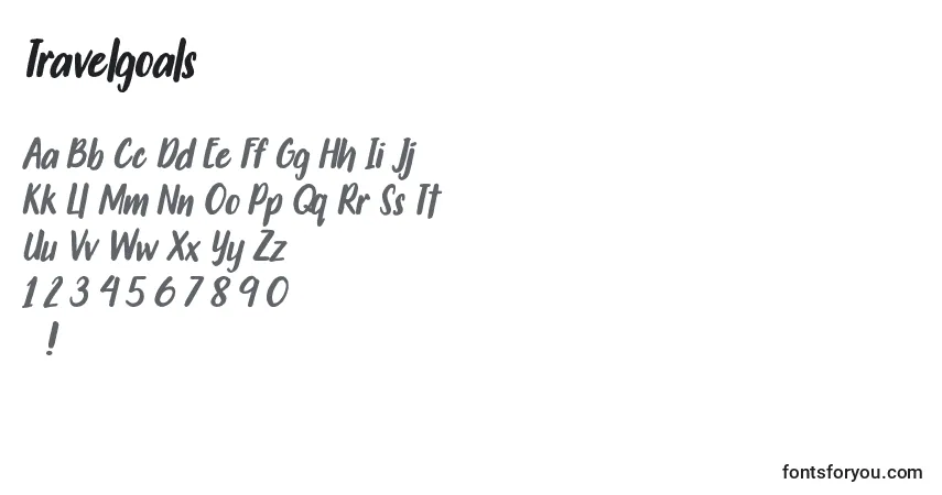 A fonte Travelgoals (104421) – alfabeto, números, caracteres especiais