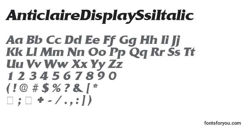 Czcionka AnticlaireDisplaySsiItalic – alfabet, cyfry, specjalne znaki