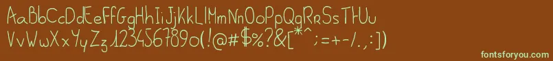 フォントAlSeana – 緑色の文字が茶色の背景にあります。
