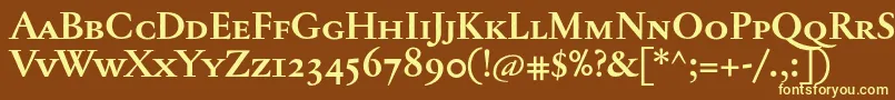 JannontextmedscBold-fontti – keltaiset fontit ruskealla taustalla