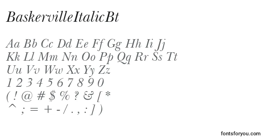 Czcionka BaskervilleItalicBt – alfabet, cyfry, specjalne znaki
