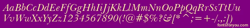 BaskervilleItalicBt Font – Yellow Fonts on Purple Background