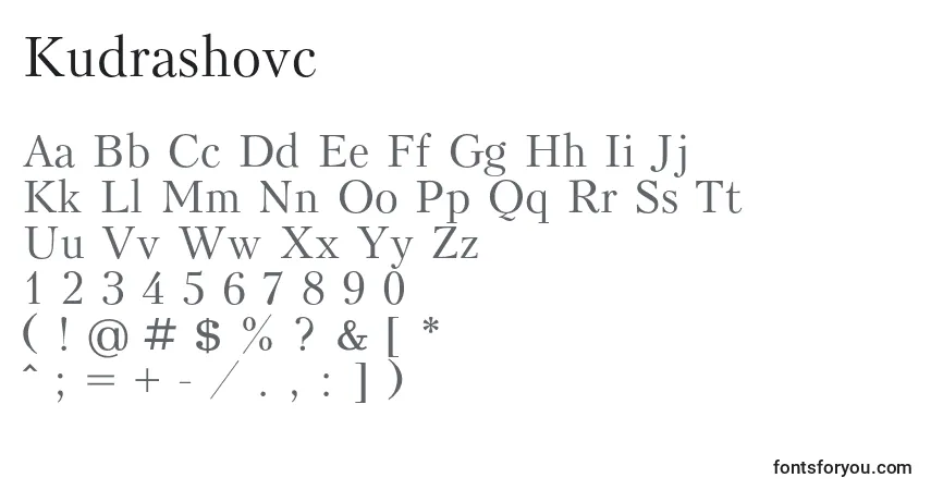 Schriftart Kudrashovc – Alphabet, Zahlen, spezielle Symbole
