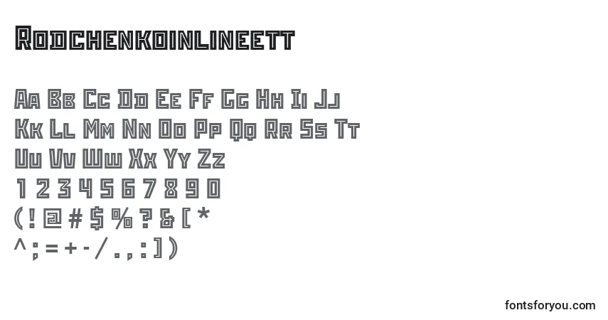 A fonte Rodchenkoinlineett – alfabeto, números, caracteres especiais
