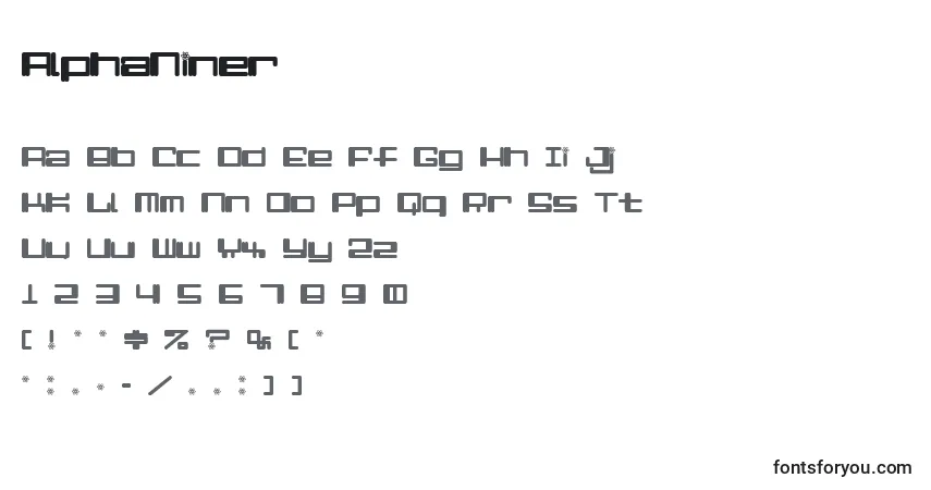 Schriftart AlphaNiner – Alphabet, Zahlen, spezielle Symbole