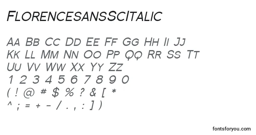 Schriftart FlorencesansScItalic – Alphabet, Zahlen, spezielle Symbole