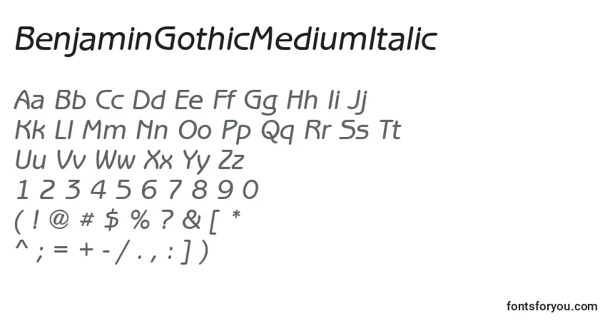 BenjaminGothicMediumItalicフォント–アルファベット、数字、特殊文字