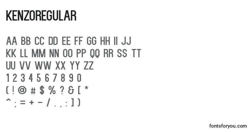 A fonte KenzoRegular – alfabeto, números, caracteres especiais