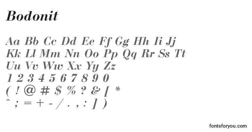 A fonte Bodonit – alfabeto, números, caracteres especiais