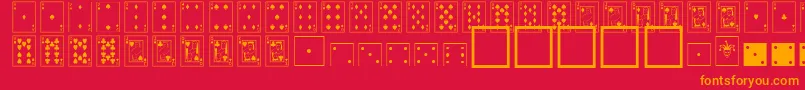 Weitere Informationen zur CardDealerNormal-Schriftart CardDealerNormal-Schriftart – Orangefarbene Schriften auf rotem Hintergrund