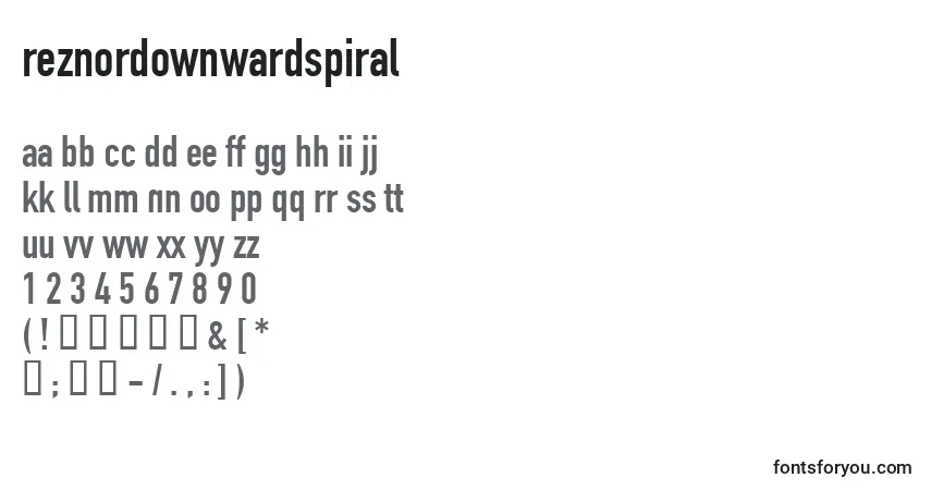 Czcionka ReznorDownwardSpiral – alfabet, cyfry, specjalne znaki