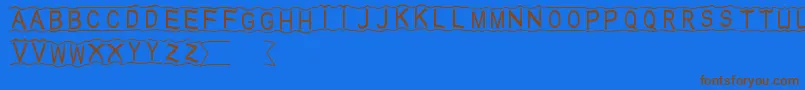 フォントHalloDu – 茶色の文字が青い背景にあります。