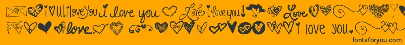 Kg Heart Doodles-Schriftart – Schwarze Schriften auf orangefarbenem Hintergrund