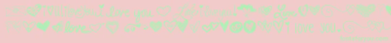 Fonte Kg Heart Doodles – fontes verdes em um fundo rosa