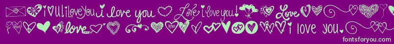 Kg Heart Doodles-Schriftart – Grüne Schriften auf violettem Hintergrund