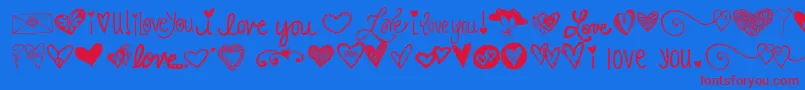 Kg Heart Doodles-Schriftart – Rote Schriften auf blauem Hintergrund