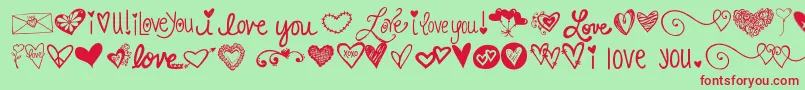 フォントKg Heart Doodles – 赤い文字の緑の背景
