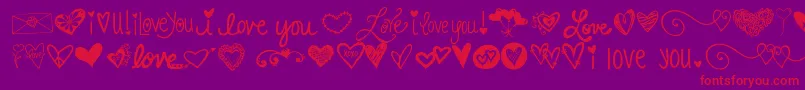 Kg Heart Doodles-Schriftart – Rote Schriften auf violettem Hintergrund