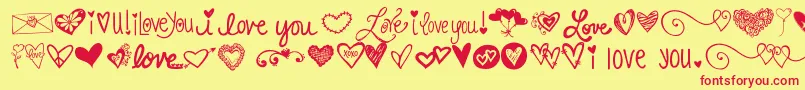 Kg Heart Doodles-Schriftart – Rote Schriften auf gelbem Hintergrund