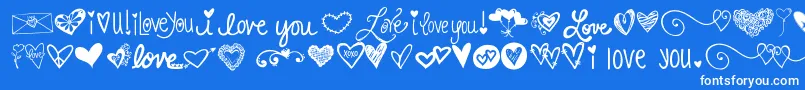 Kg Heart Doodles-Schriftart – Weiße Schriften auf blauem Hintergrund