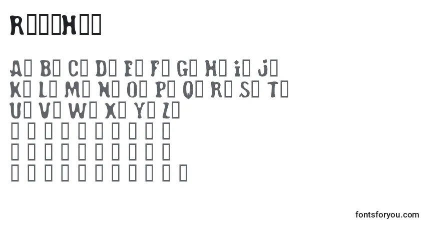 A fonte RoadHoe – alfabeto, números, caracteres especiais