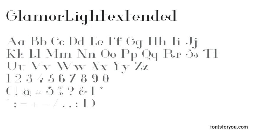 A fonte GlamorLightextended (104475) – alfabeto, números, caracteres especiais