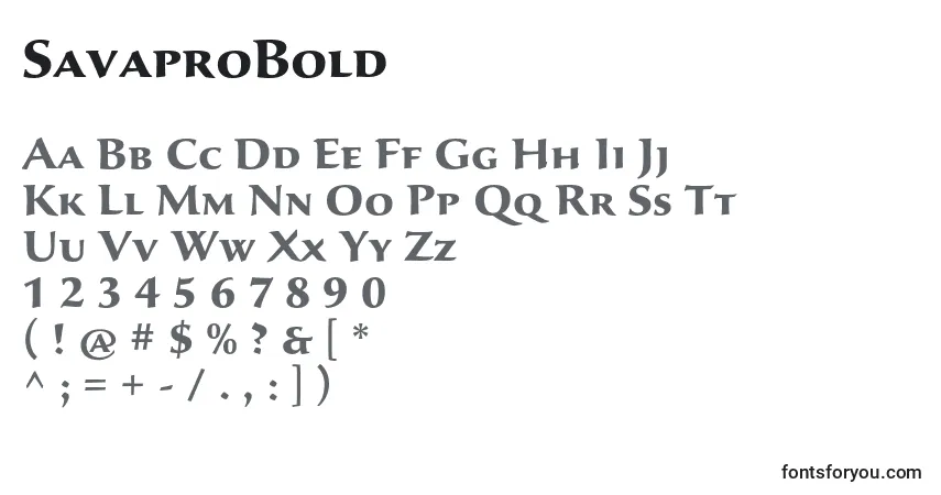 Schriftart SavaproBold – Alphabet, Zahlen, spezielle Symbole