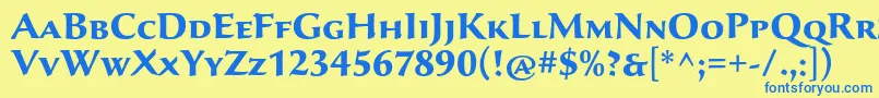 フォントSavaproBold – 青い文字が黄色の背景にあります。