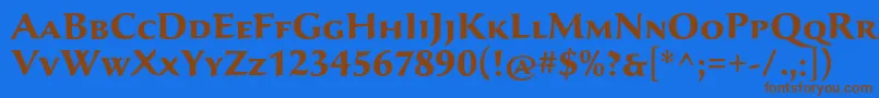 フォントSavaproBold – 茶色の文字が青い背景にあります。