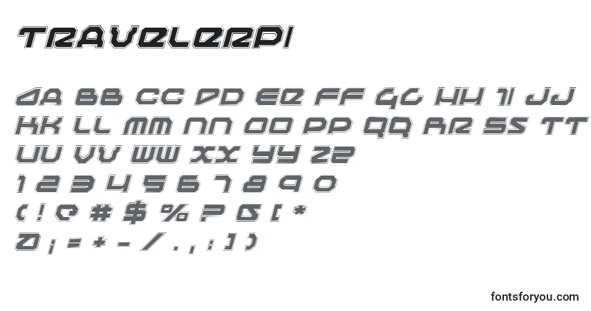 Czcionka Travelerpi – alfabet, cyfry, specjalne znaki
