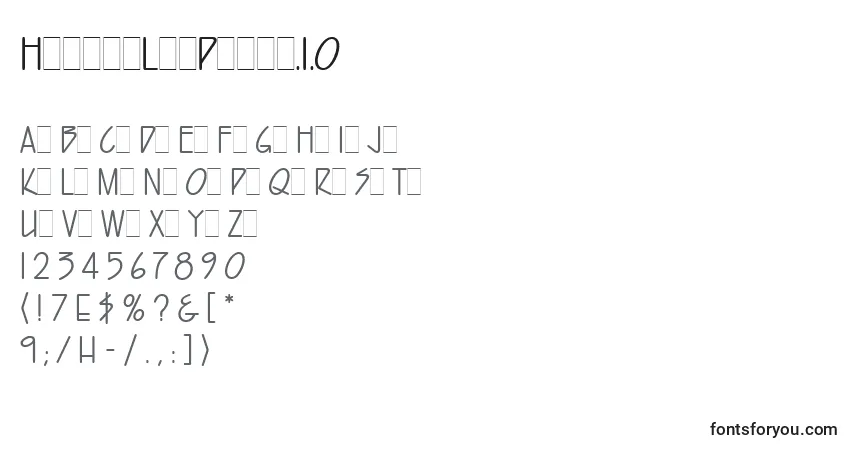 Czcionka HarveyLetPlain.1.0 – alfabet, cyfry, specjalne znaki
