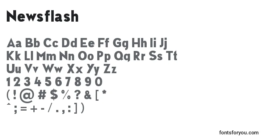 Шрифт Newsflash – алфавит, цифры, специальные символы